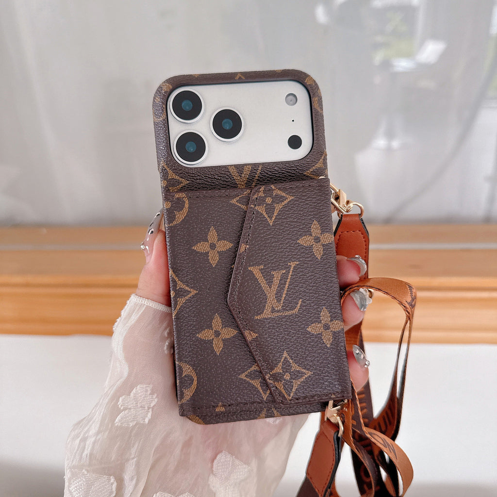 Custodia a Portafoglio Crossbody Stile LV per iPhone – Con Tracolla e Porta Carte