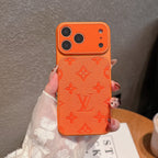 Custodia a portafoglio in pelle di lusso ispirata a LV per iPhone con porta carte - Arancione Audace