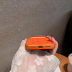 Custodia a portafoglio in pelle di lusso ispirata a LV per iPhone con porta carte - Arancione Audace