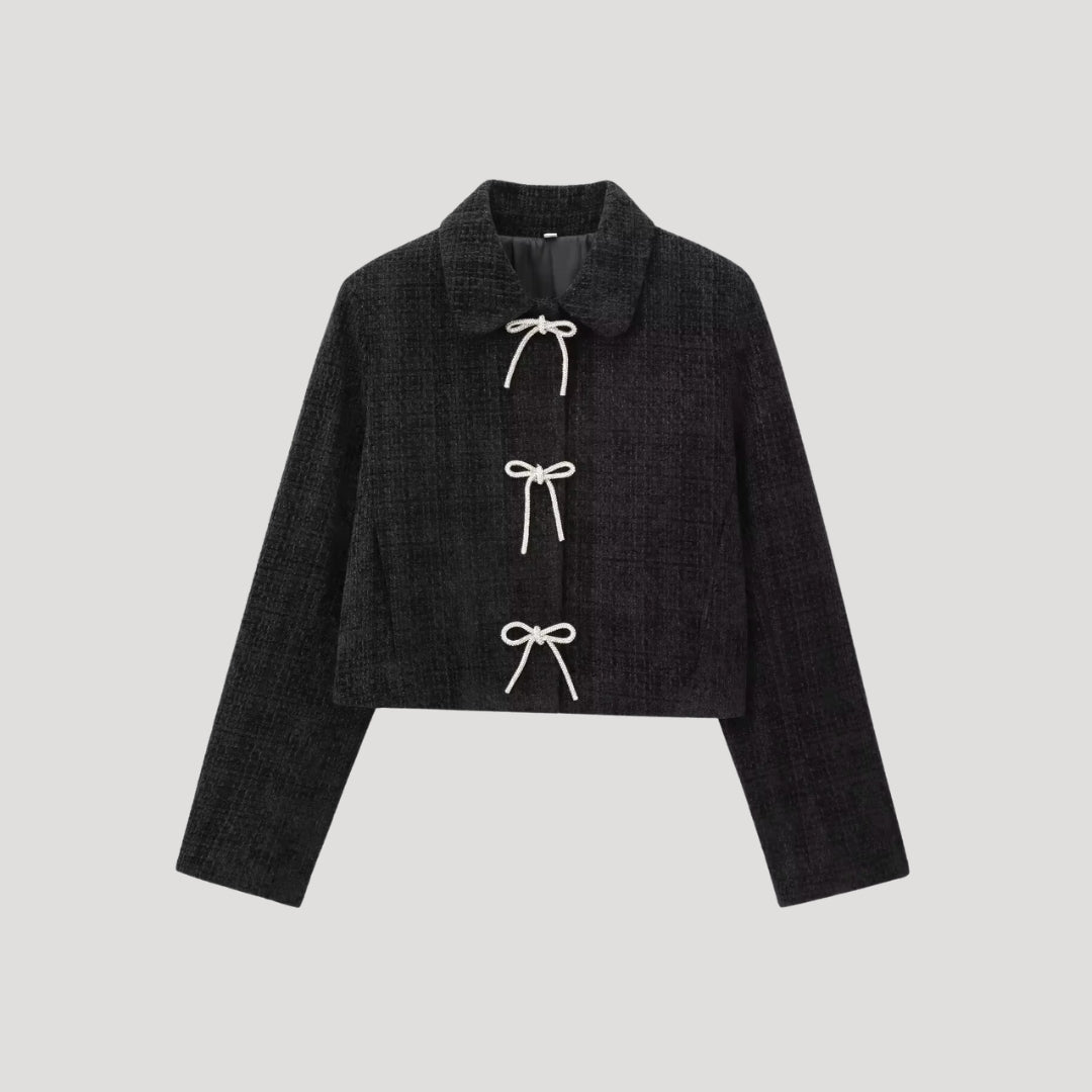 Giacca in Tweed con Fiocchi Frontali – Stile Cropped Chic